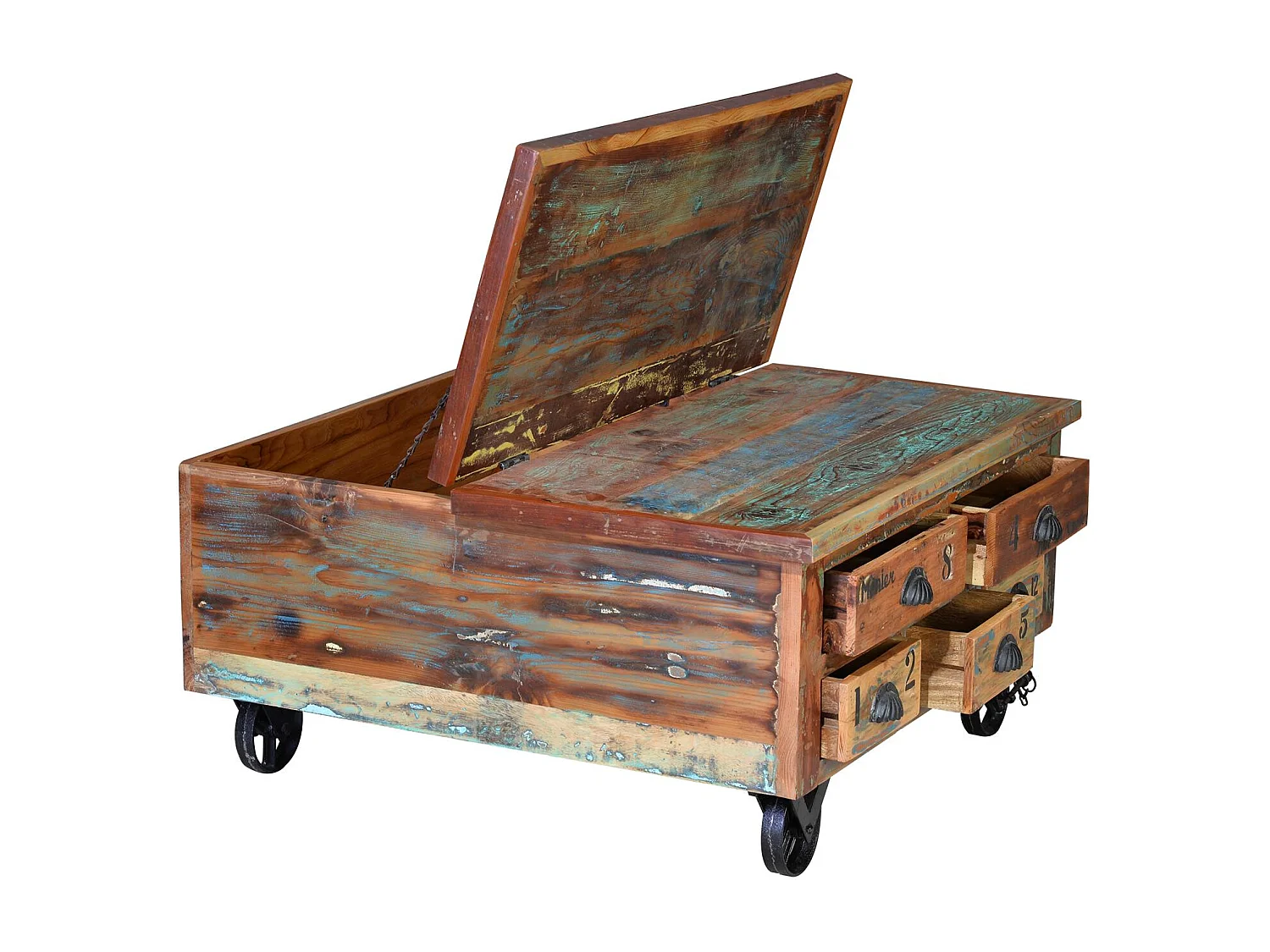 Table basse en bois recyclé multicolore