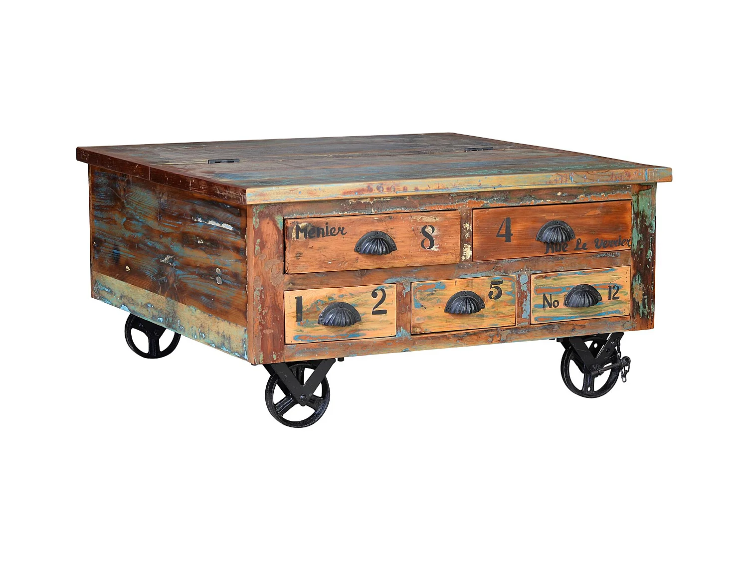 Table basse en bois recyclé multicolore