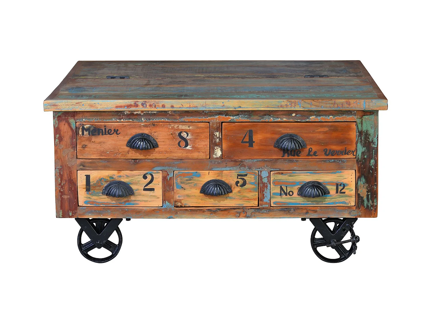 Table basse en bois recyclé multicolore