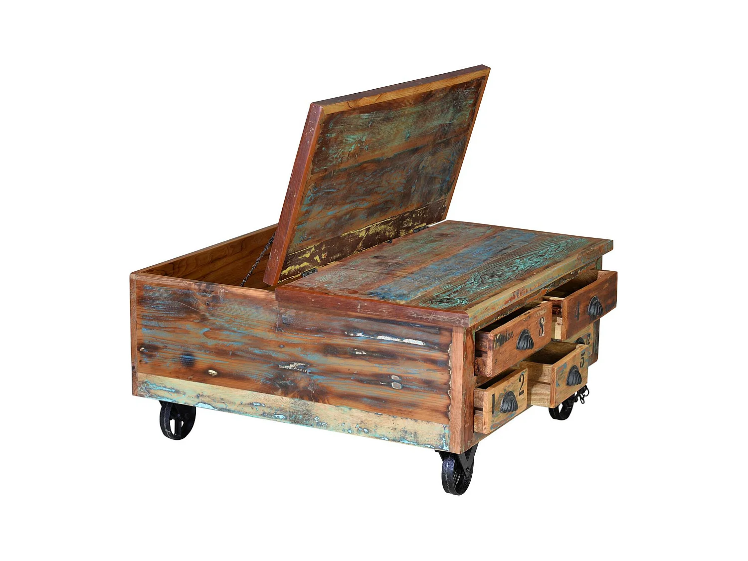 Table basse en bois recyclé multicolore