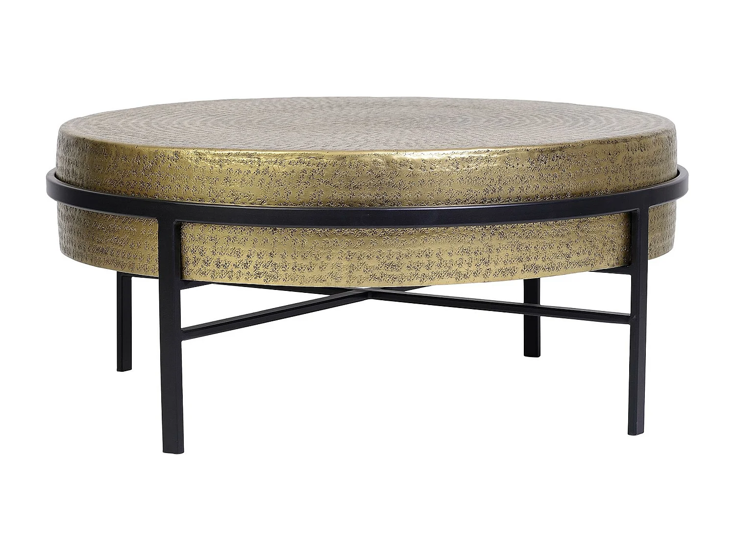 Table basse avec plateau en bronze et pieds en métal noir