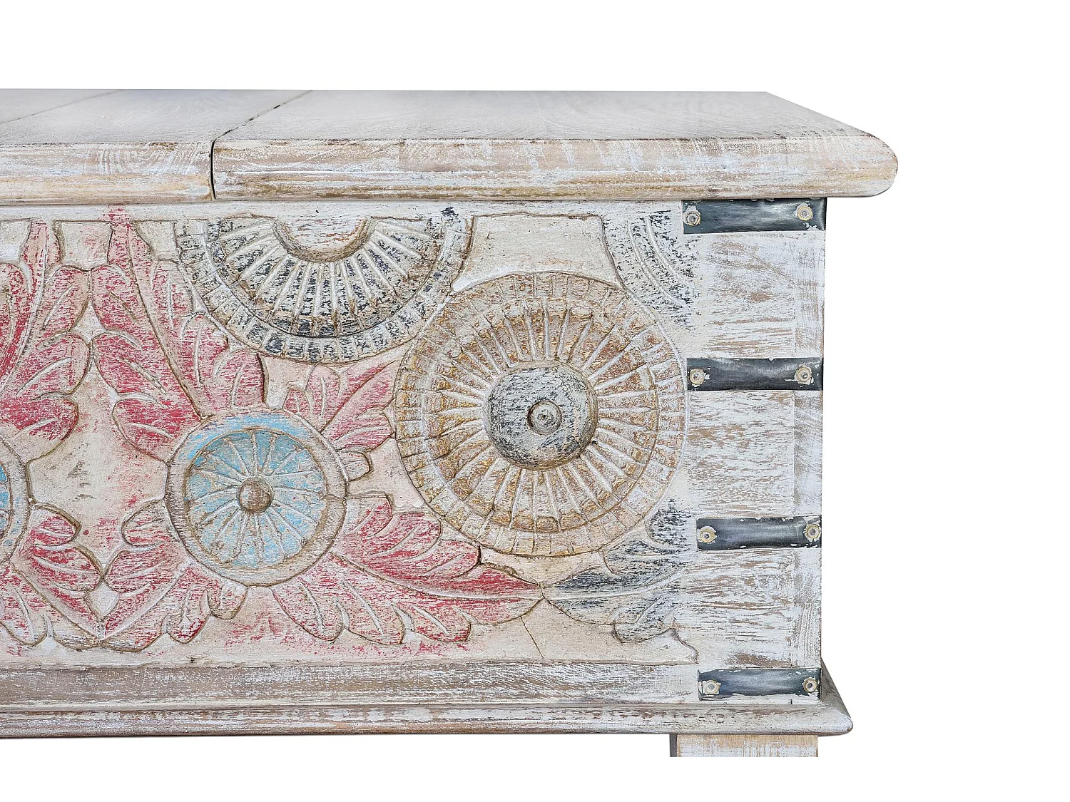 Tables basses en bois de manguier 90 cm, style ethnique rustique - 45 x 90 x 90