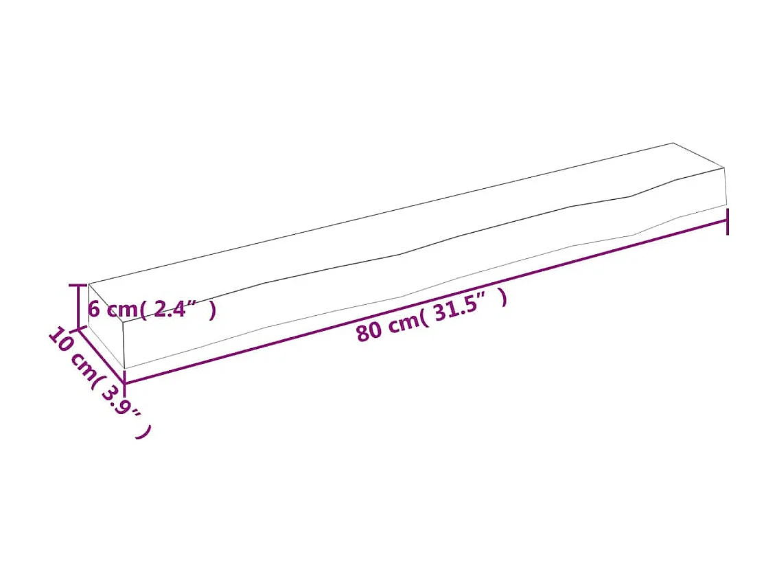 Ripiano a Parete 80x10x6 cm Legno Massello Rovere Non Trattato