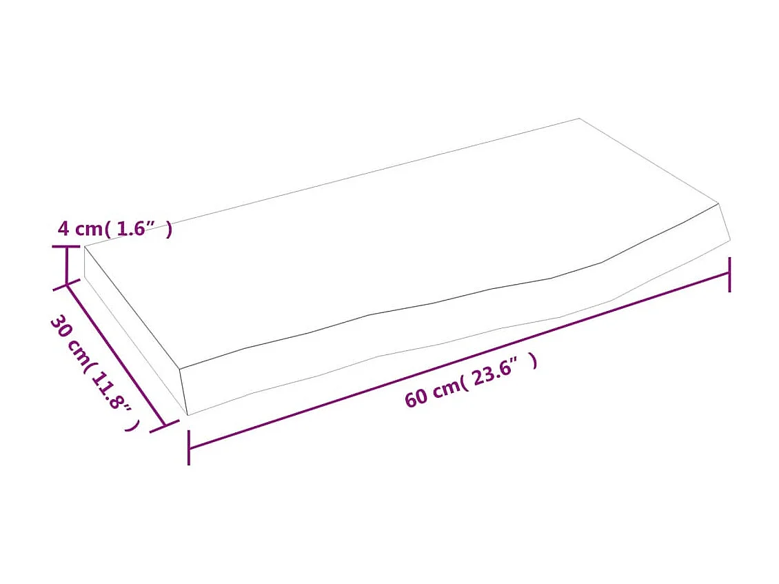 Ripiano a Parete 60x30x(2-4) cm Massello Rovere Non Trattato