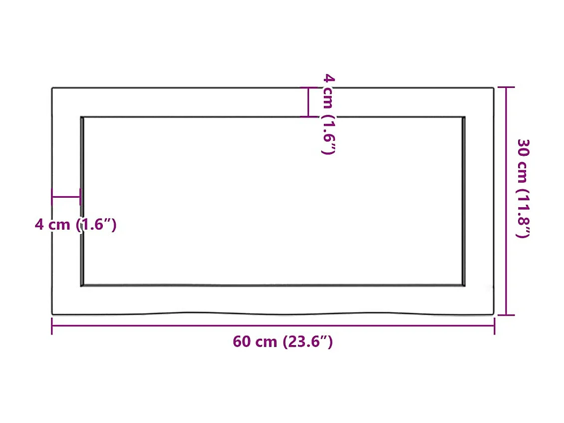 Ripiano a Parete 60x30x(2-4) cm Massello Rovere Non Trattato