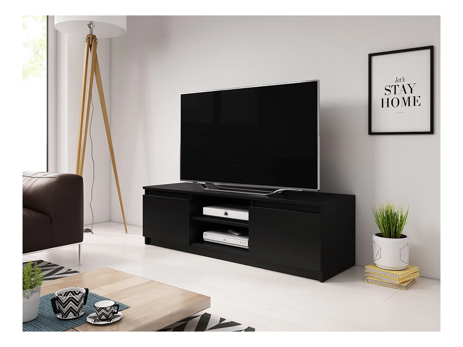 Meuble TV - 120 cm - graphite noir - sans LED - PERMYS