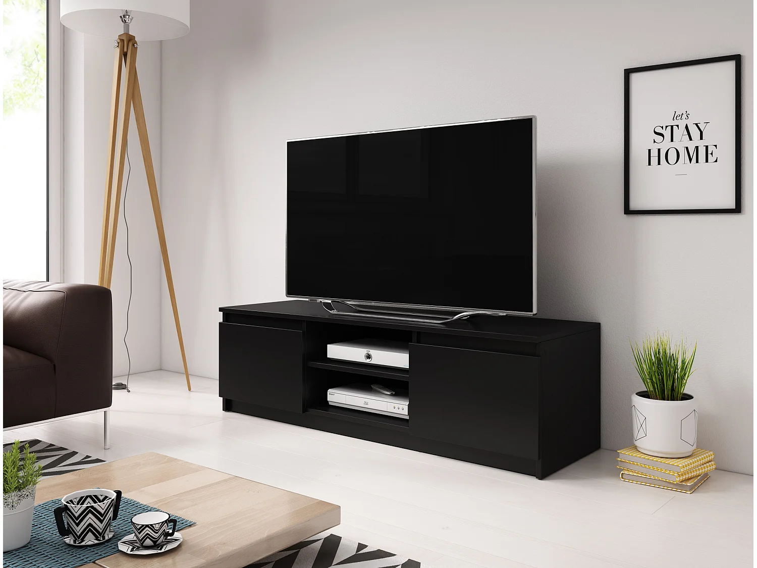 TV-Möbel - 120 cm - Graphitschwarz - ohne LED - PERMYS