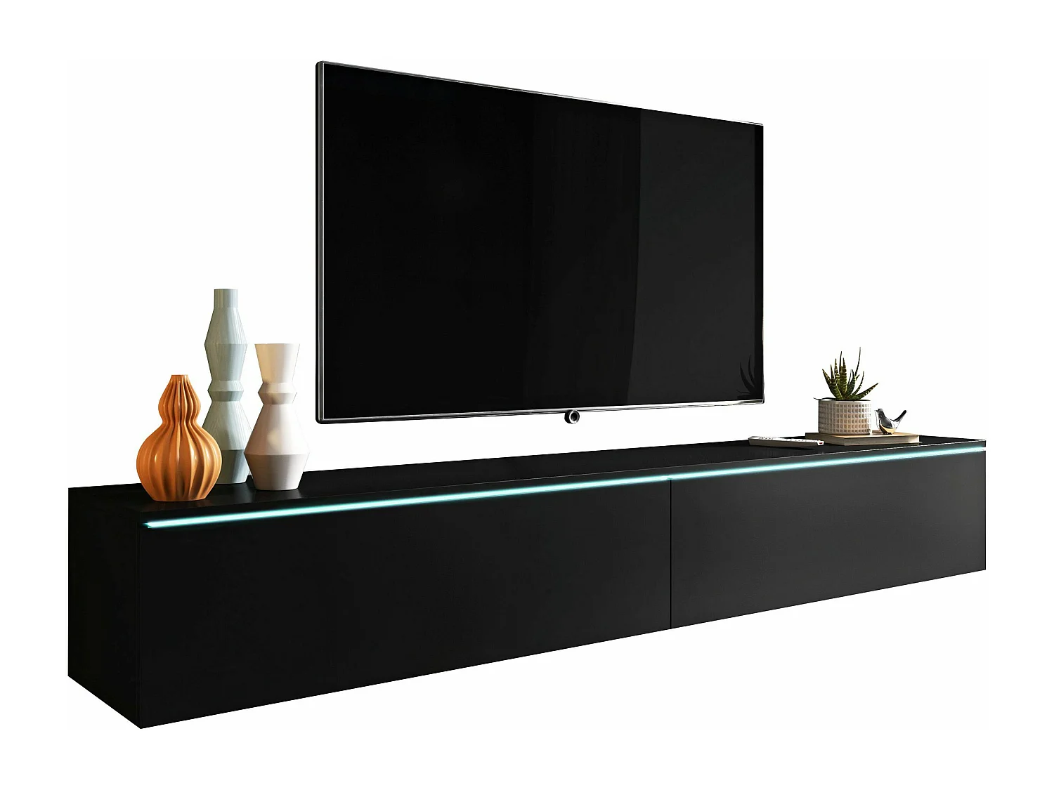Meuble TV - 180 cm - noir graphite - avec LED - KANE