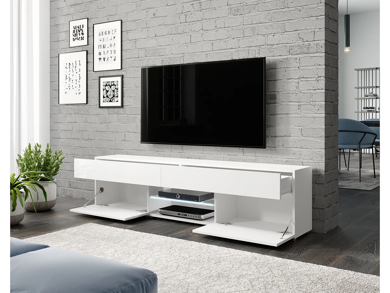 Mobile TV - 180 cm - con LED - bianco - BANGIE