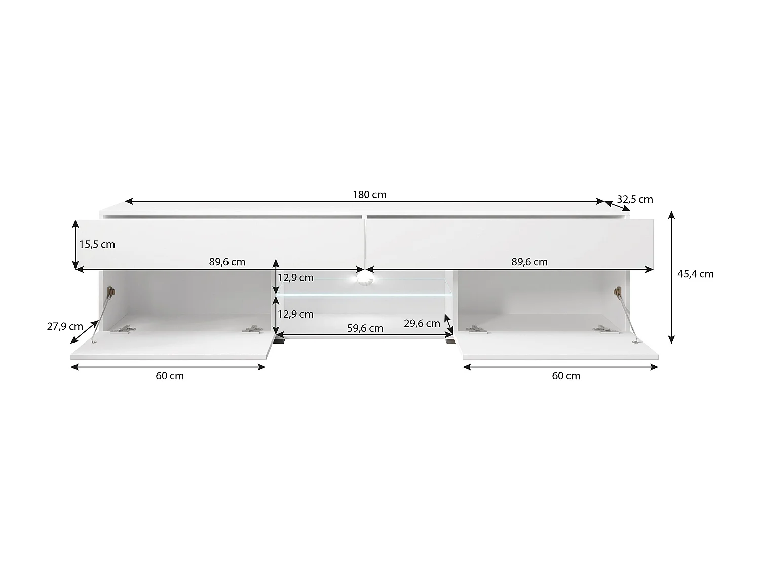 Mobile TV - 180 cm - con LED - bianco - BANGIE