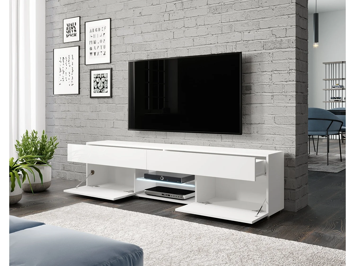 Mueble TV - 180 cm - con LED - blanco - BANGIE
