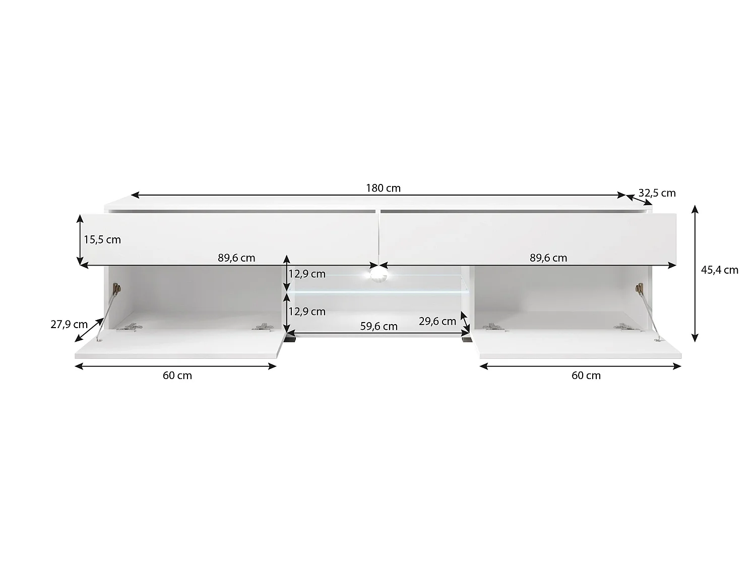 Mueble TV - 180 cm - con LED - blanco - BANGIE