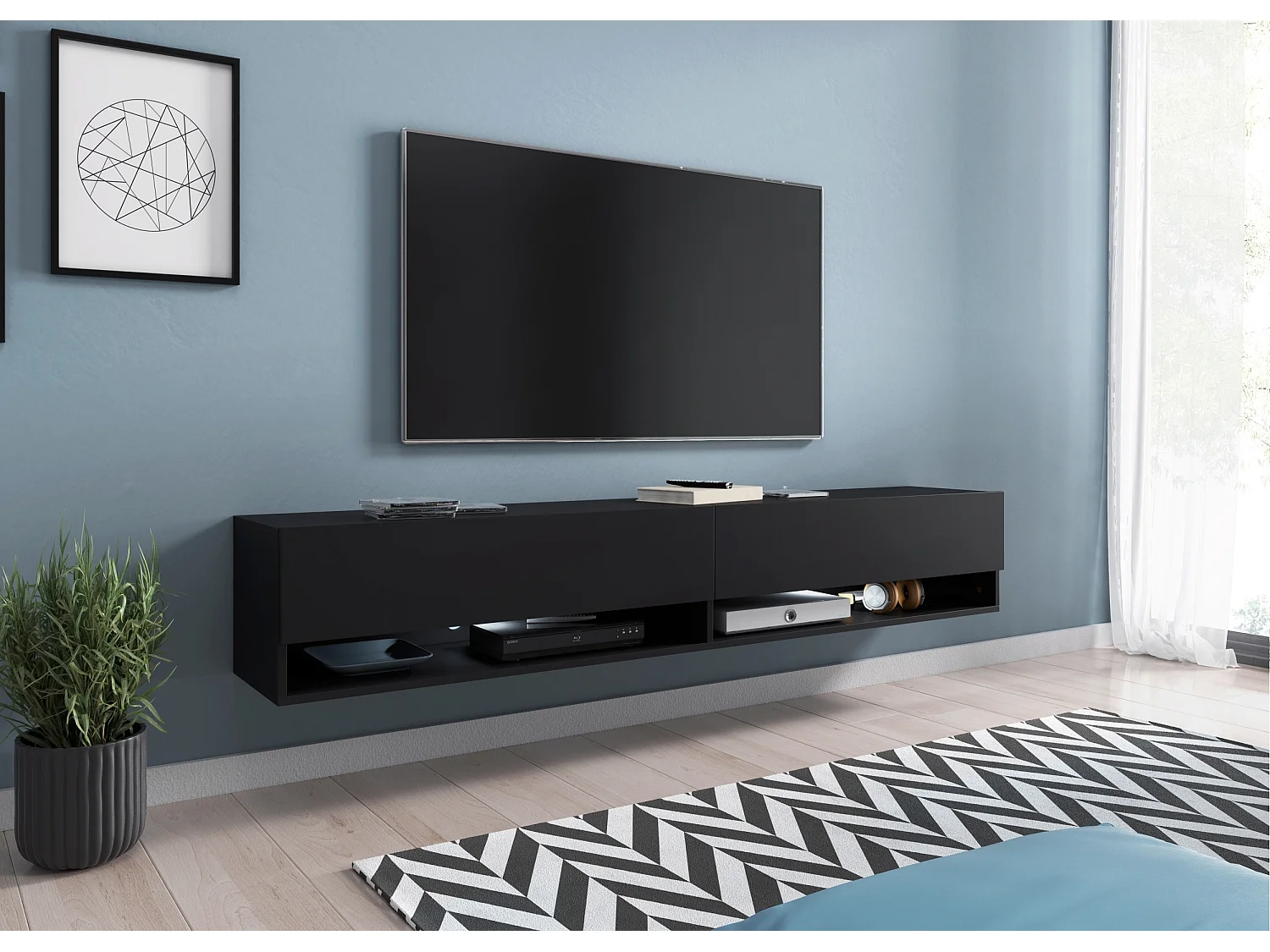 Mueble TV - 180 cm - negro grafito - con LED - WANDER