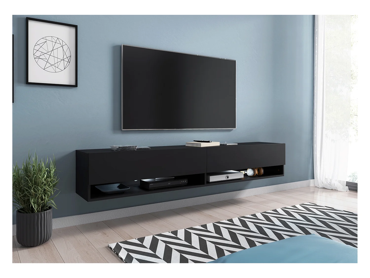 Meuble TV - 180 cm - noir graphite - avec LED - WANDER