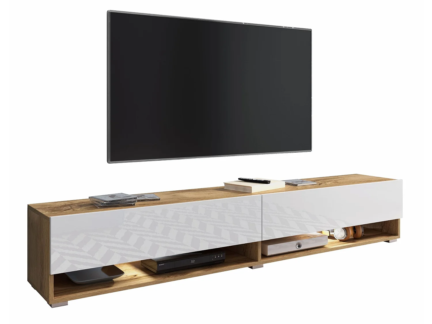 Mobile TV - 180 cm - rovere wotan/bianco lucido - con LED - WANDER