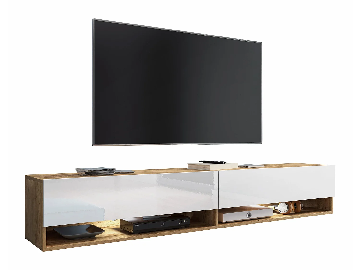 Mobile TV - 180 cm - rovere wotan/bianco lucido - con LED - WANDER
