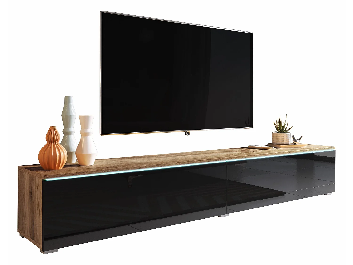 Mobile TV - 180 cm - rovere wotan/nero lucido - con LED - KANE
