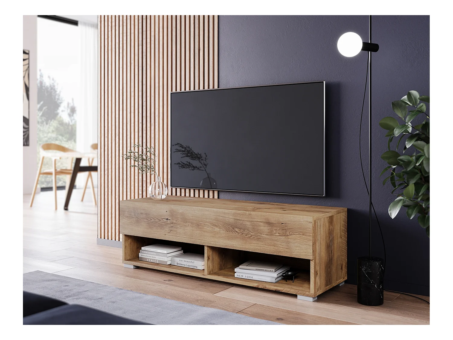 Meuble TV - 100 cm - kastanien breslau - avec LED - WANDER