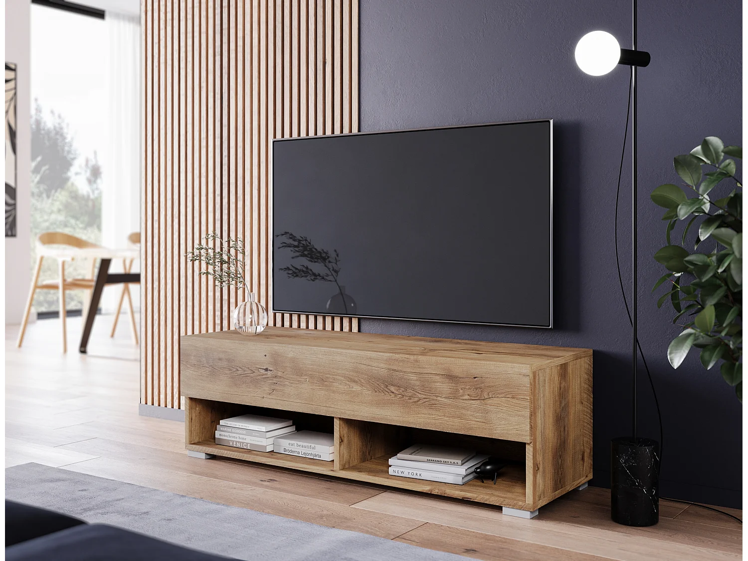 Mueble TV - 100 cm - castaño breslau - con LED - WANDER