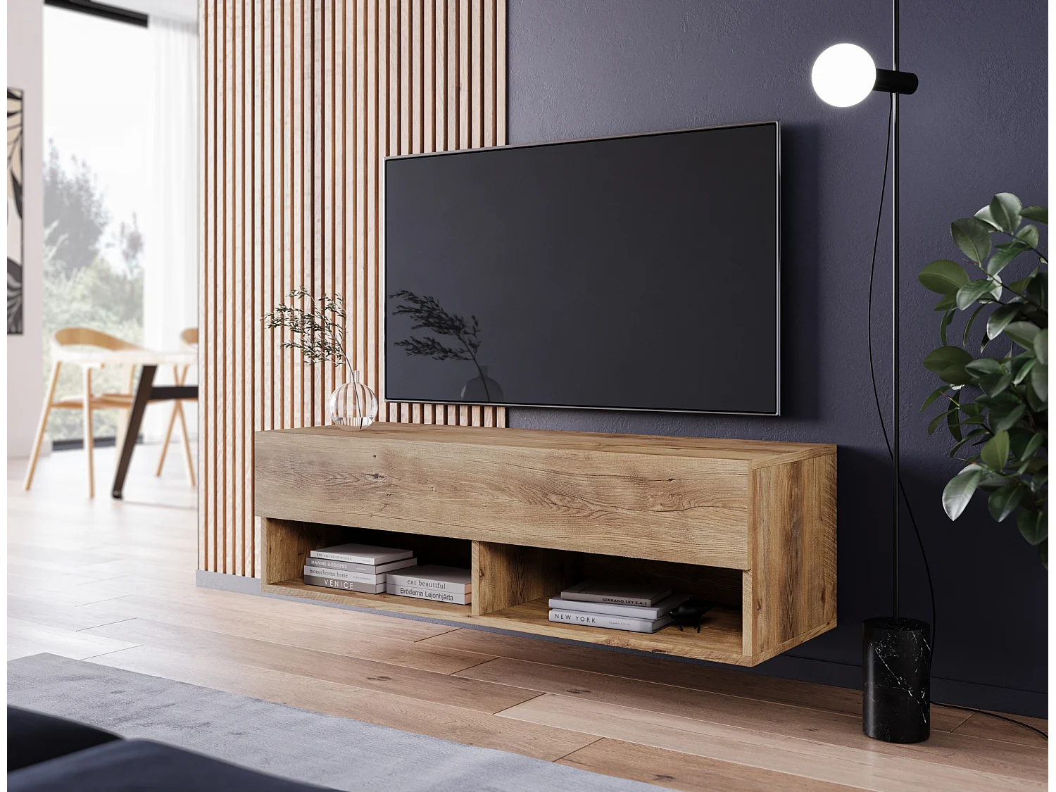 Mueble TV - 100 cm - castaño breslau - con LED - WANDER