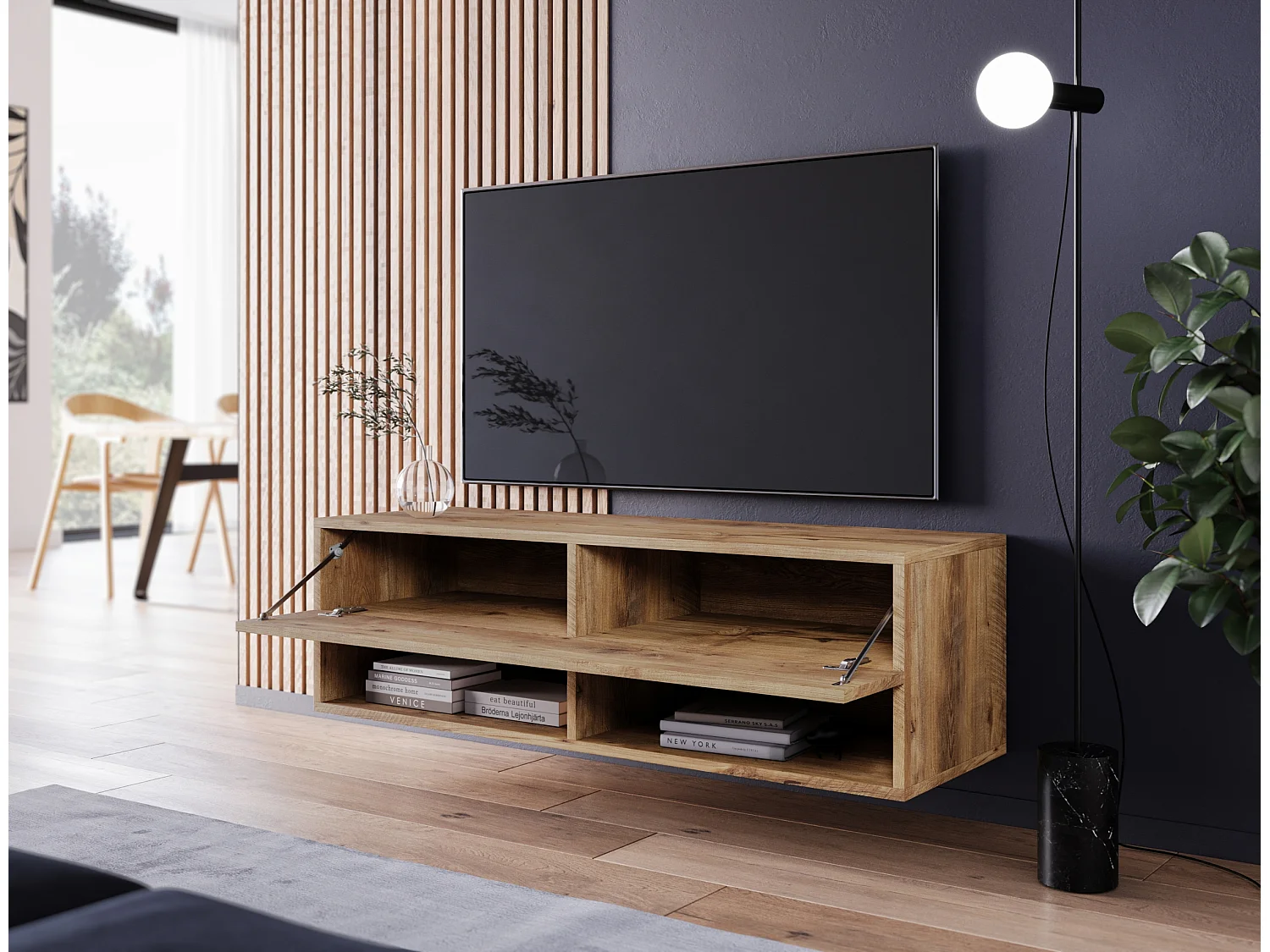 Mueble TV - 100 cm - castaño breslau - con LED - WANDER