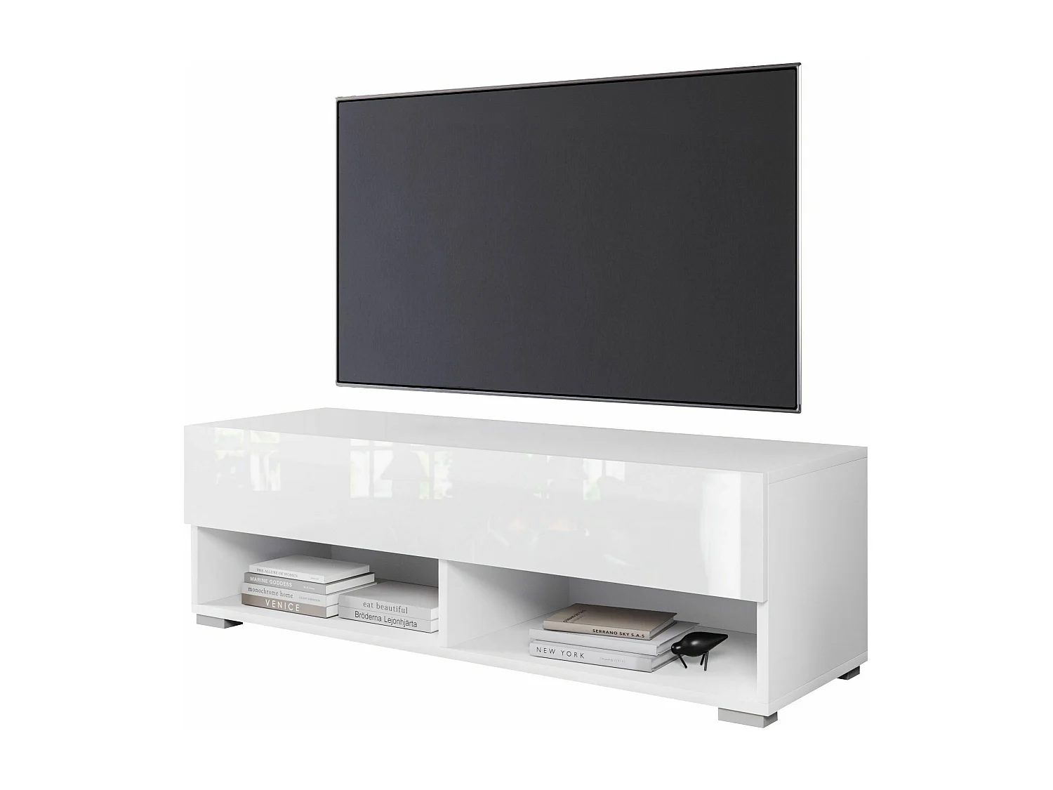Mobile TV - 100 cm - bianco opaco/bianco lucido - senza LED - WANDER
