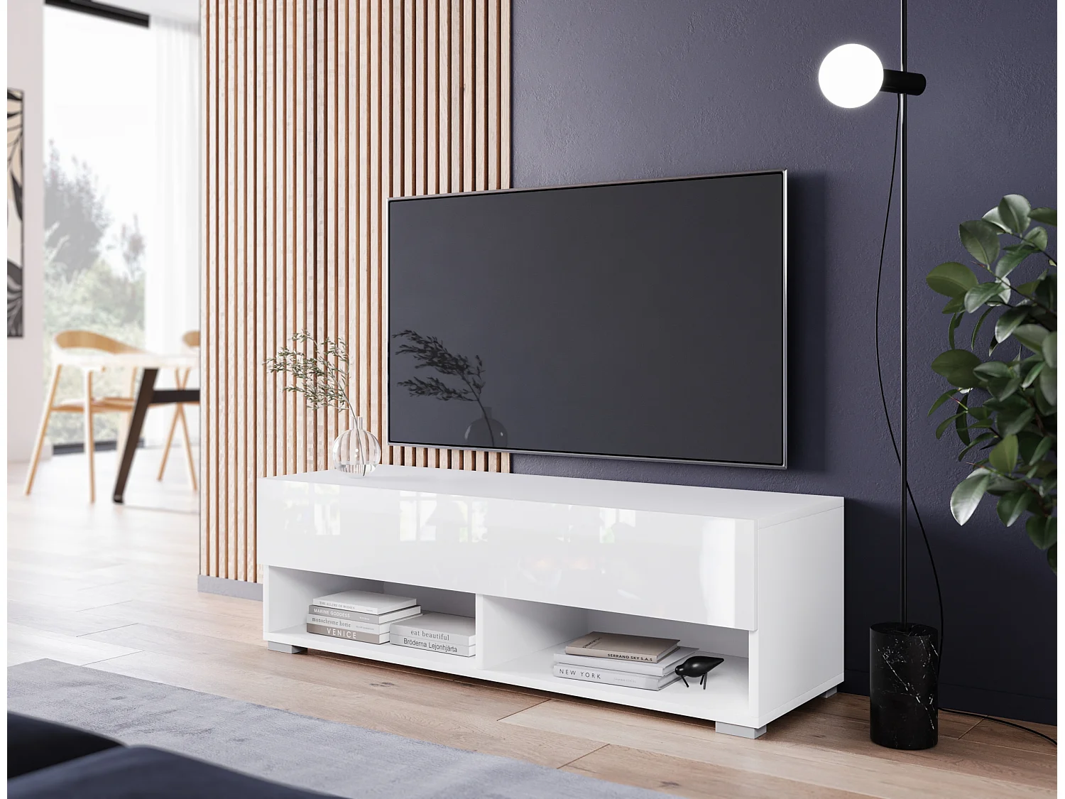 Mobile TV - 100 cm - bianco opaco/bianco lucido - senza LED - WANDER