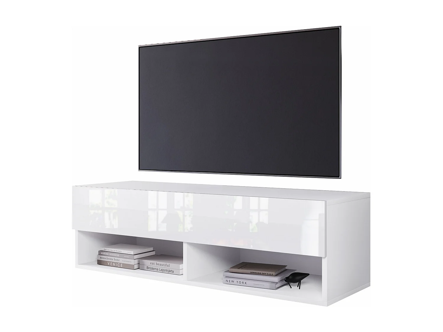 Mobile TV - 100 cm - bianco opaco/bianco lucido - senza LED - WANDER