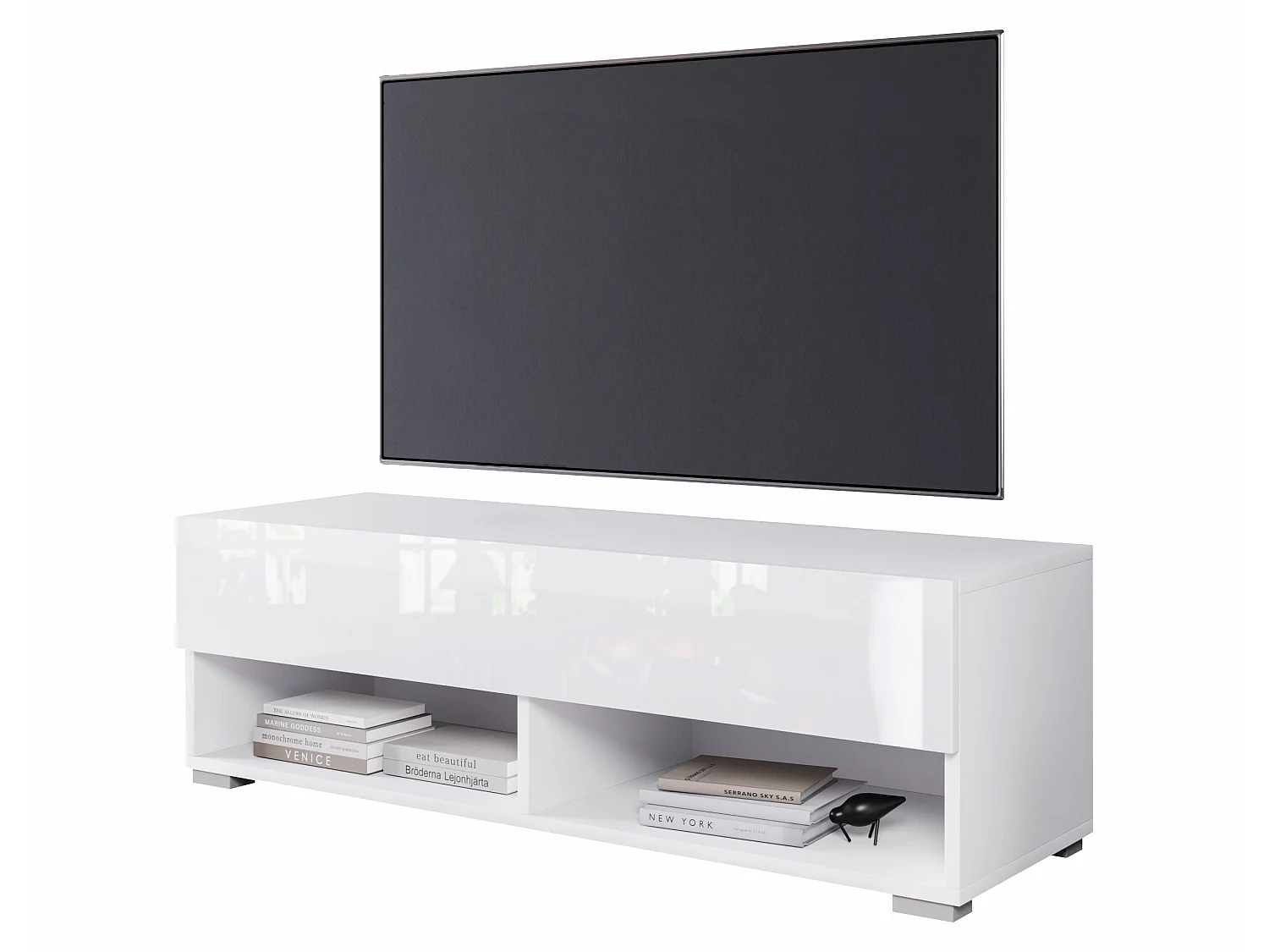 Mobile TV - 100 cm - bianco opaco/bianco lucido - senza LED - WANDER