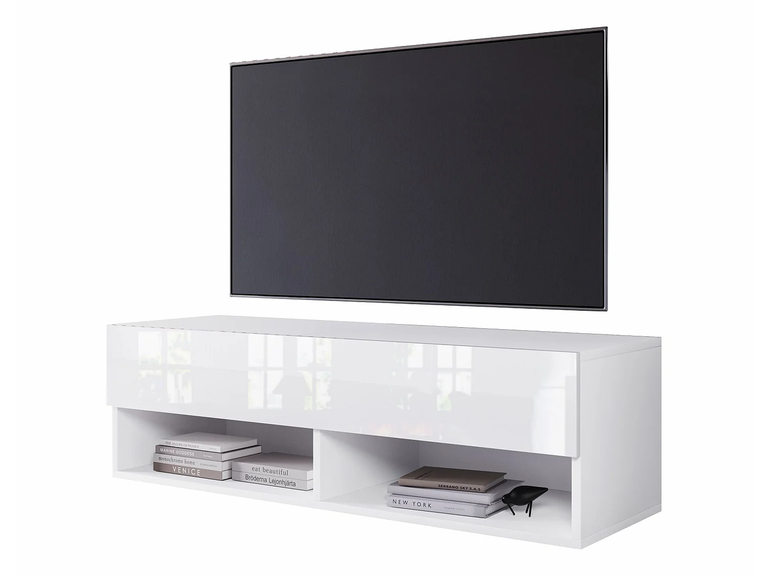 Mobile TV - 100 cm - bianco opaco/bianco lucido - senza LED - WANDER