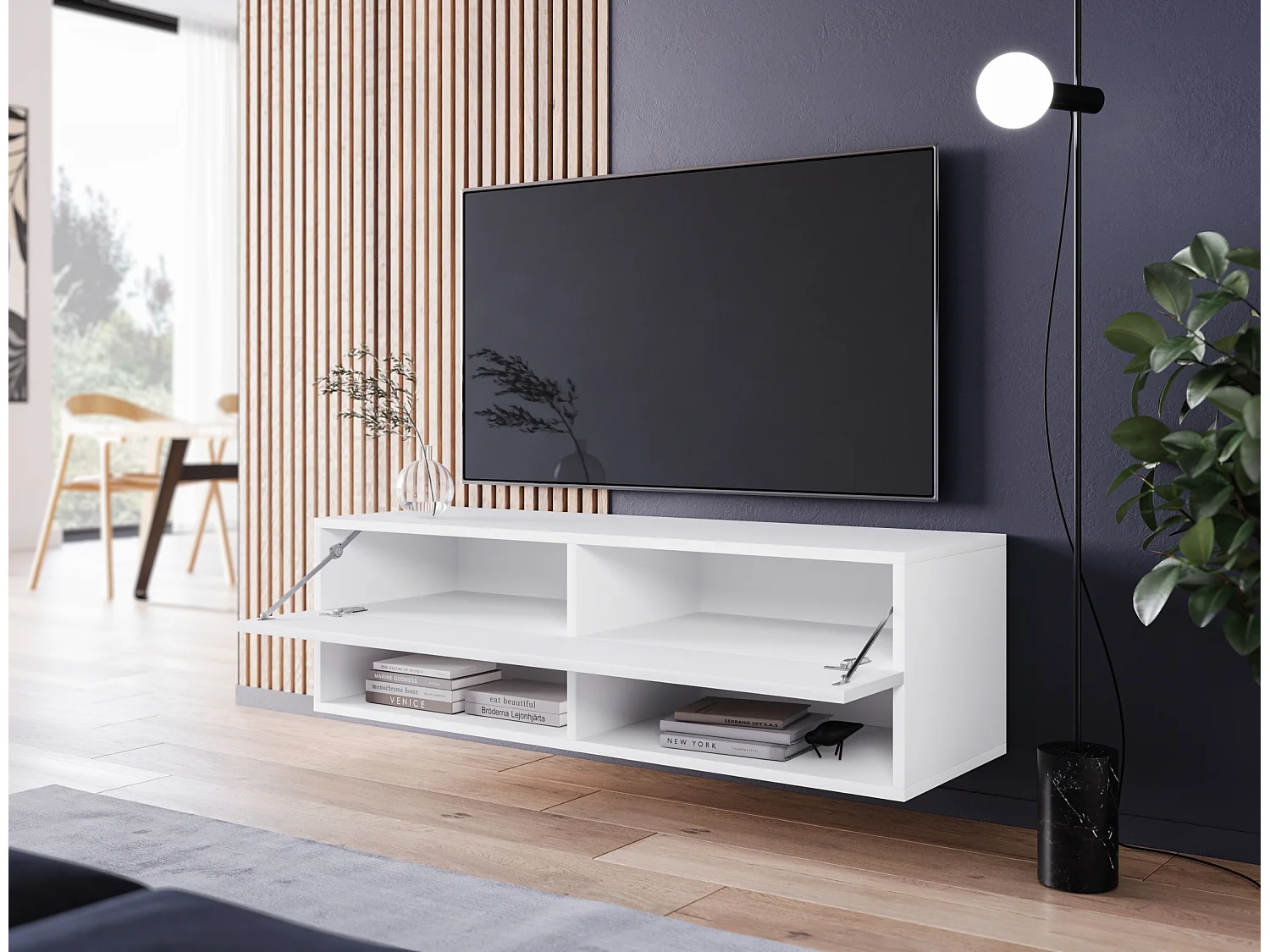 Mobile TV - 100 cm - bianco opaco/bianco lucido - con LED - WANDER