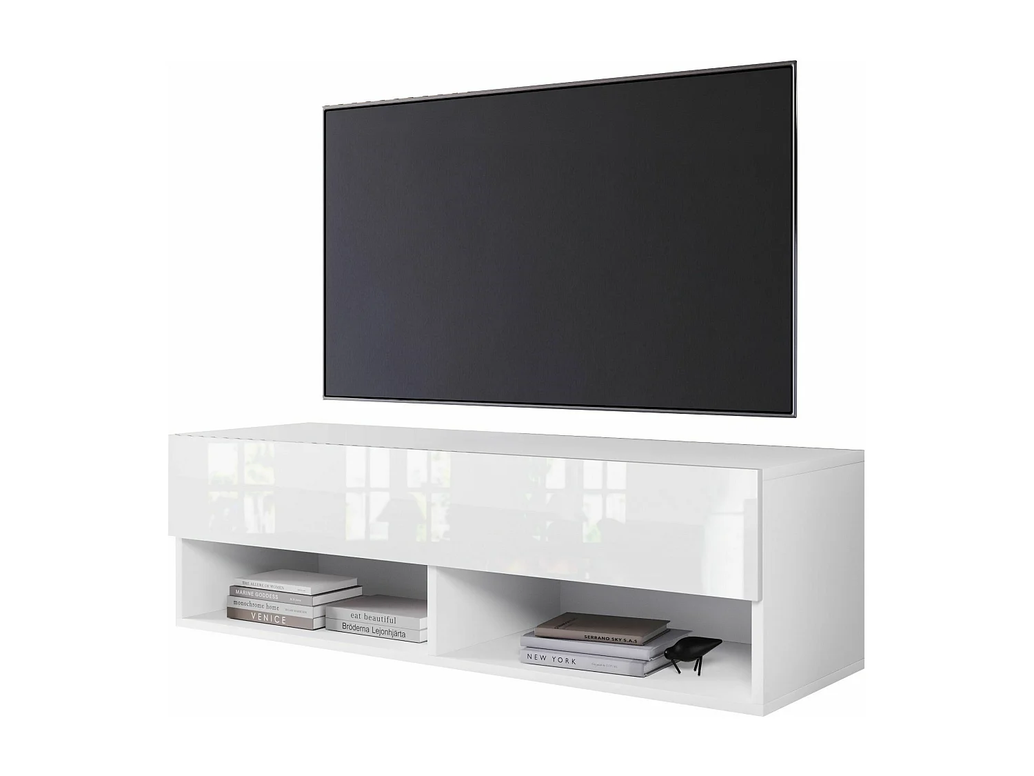 Mobile TV - 100 cm - bianco opaco/bianco lucido - con LED - WANDER