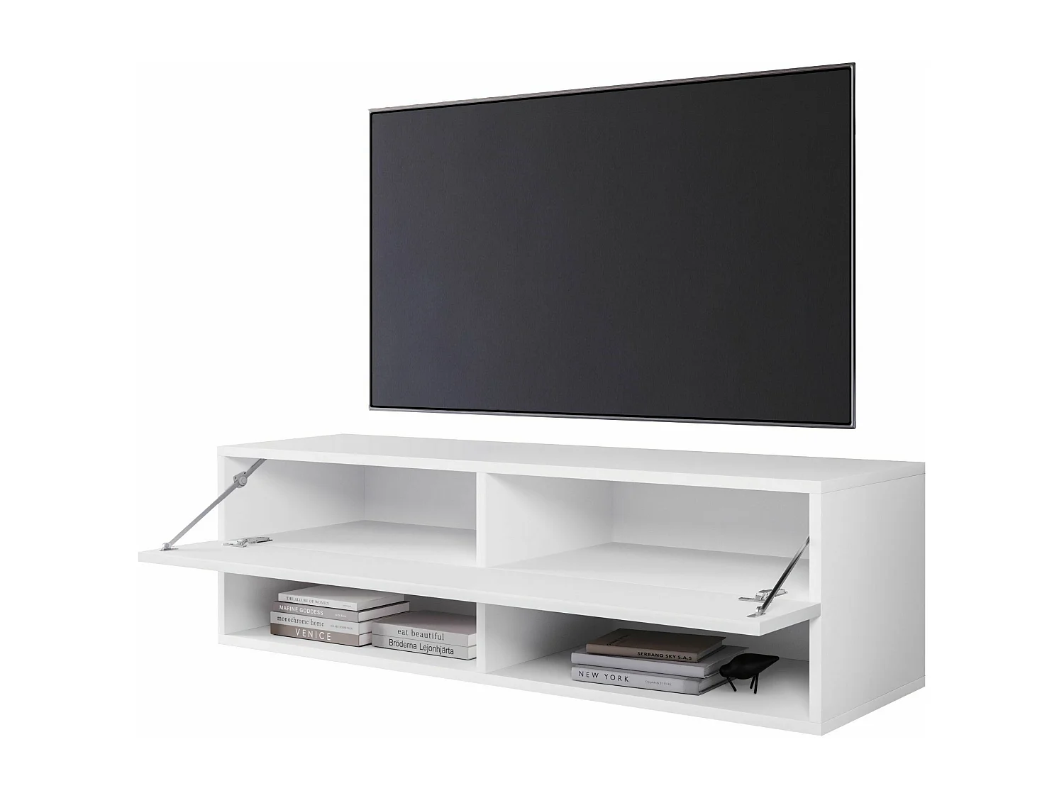 Mobile TV - 100 cm - bianco opaco/bianco lucido - con LED - WANDER