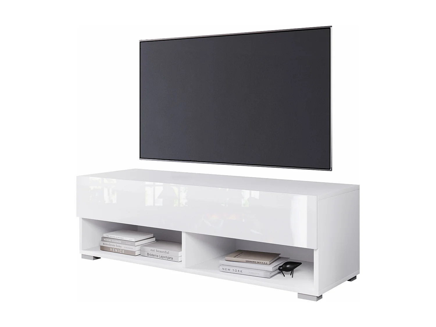 Mobile TV - 100 cm - bianco opaco/bianco lucido - con LED - WANDER