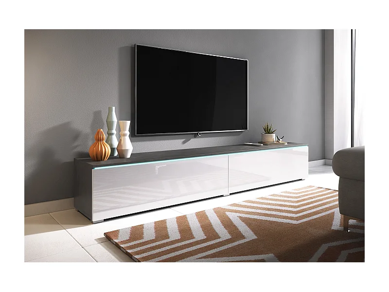 TV-Element stehend / hängend, Anthrazit / Weiß Glanz mit LED, 180 cm - Kane