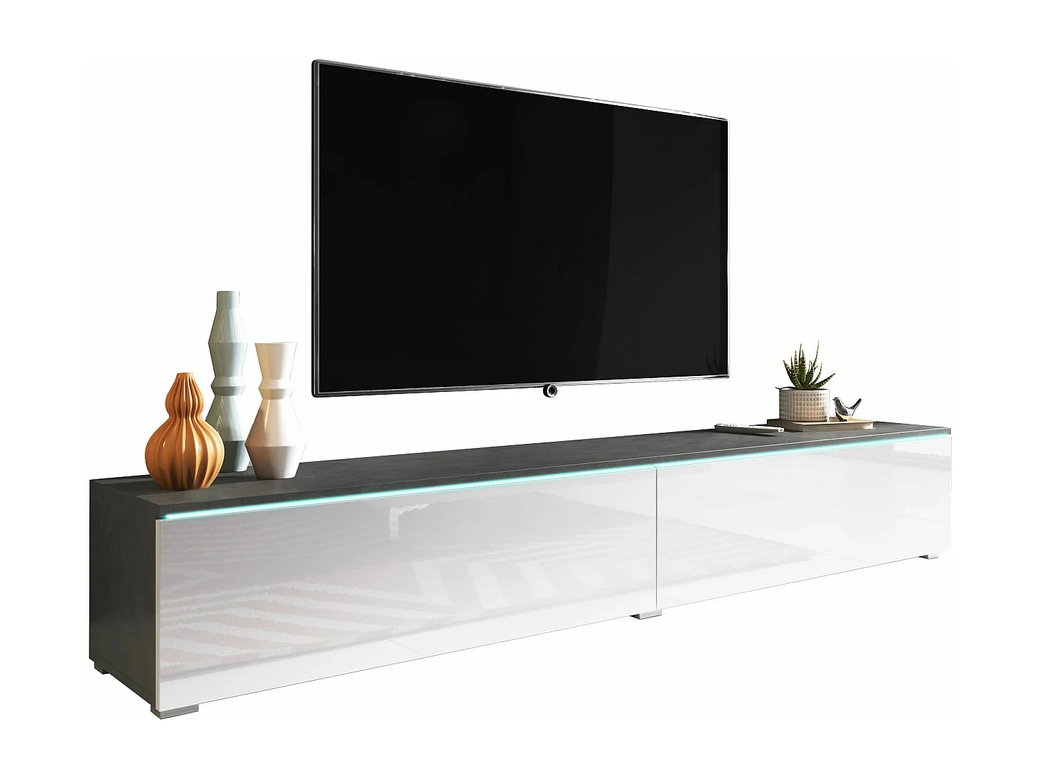 Mueble TV - 180 cm - blanco mate/brillante - con LED - KANE