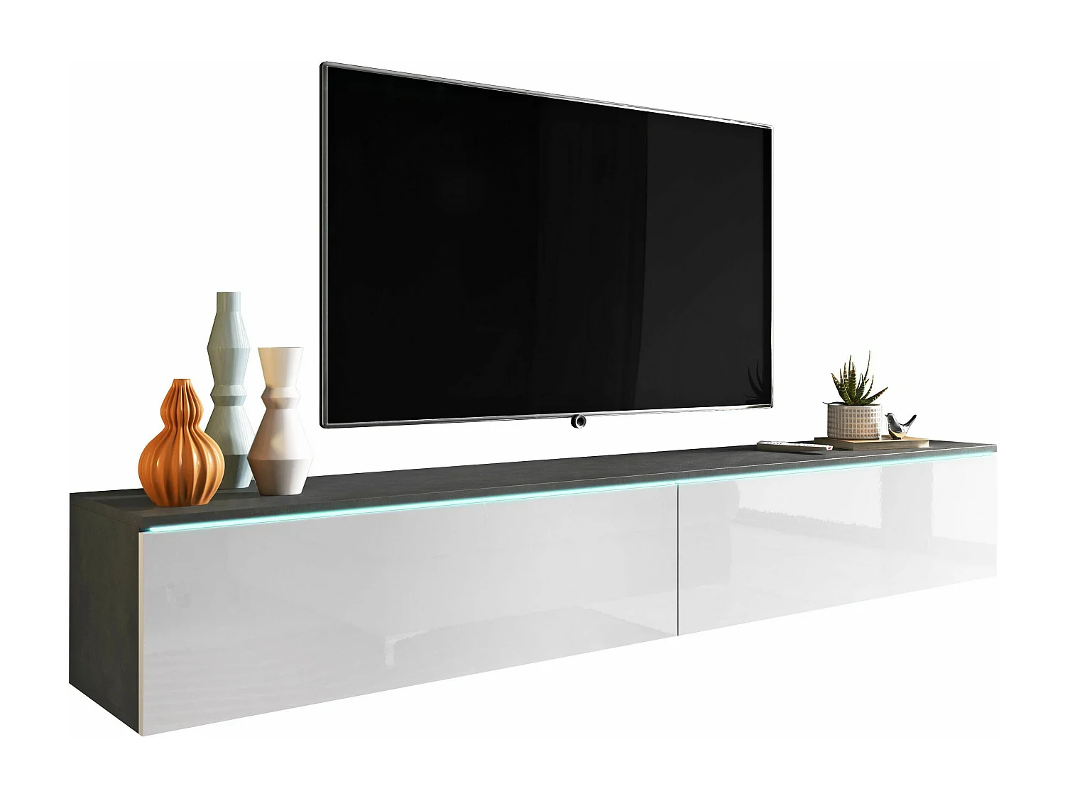 Mueble TV - 180 cm - blanco mate/brillante - con LED - KANE