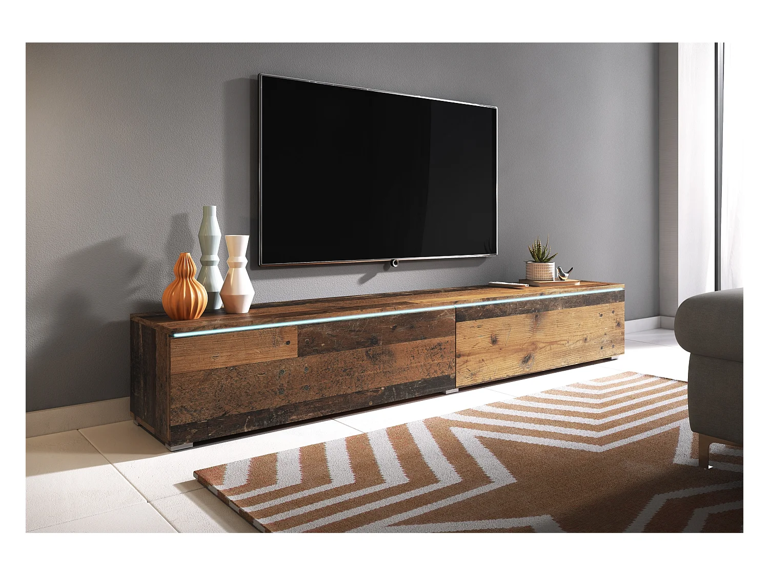 Meuble TV - 180 cm - old style - avec LED - KANE