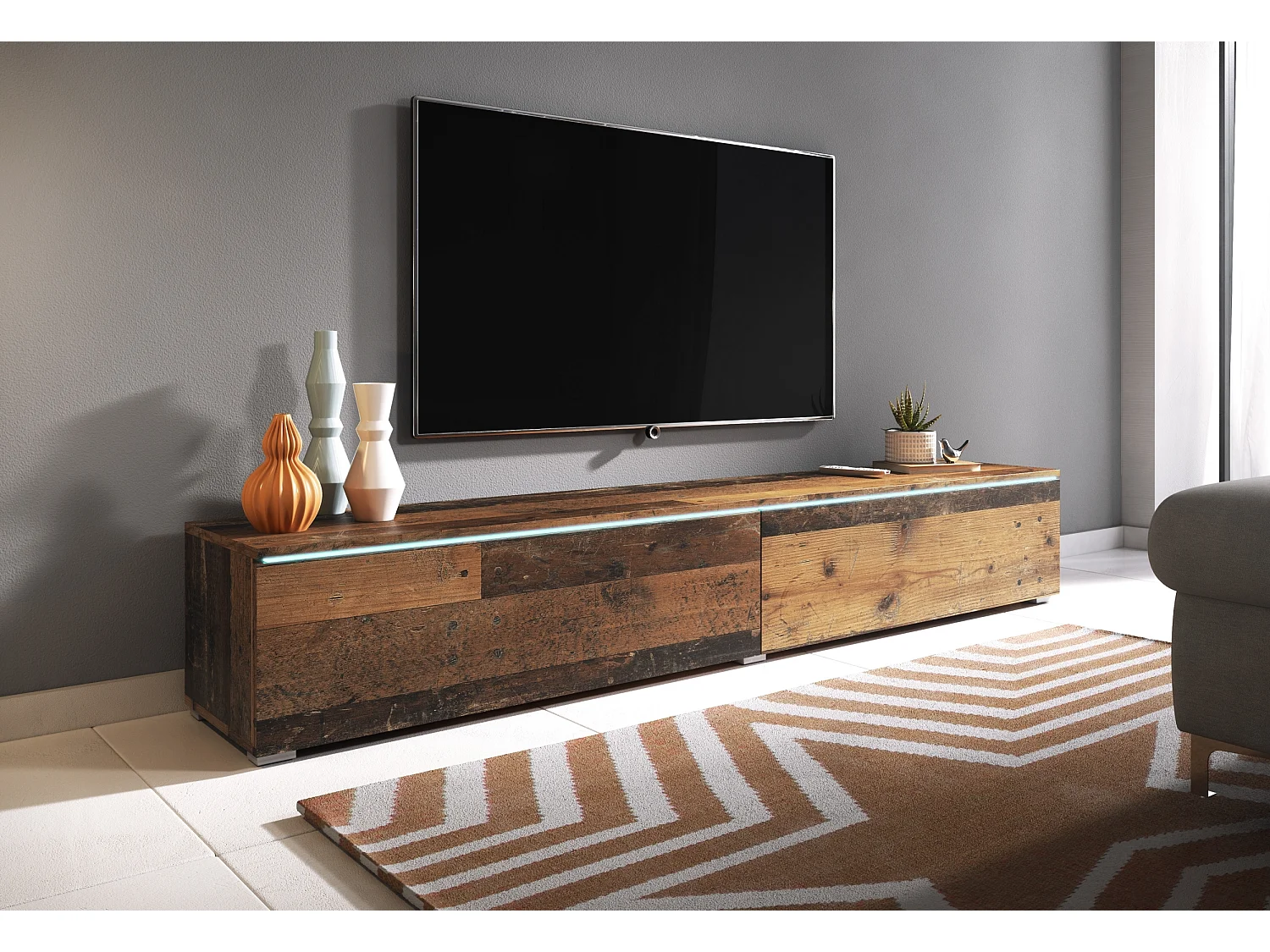 Meuble TV - 180 cm - old style - avec LED - KANE