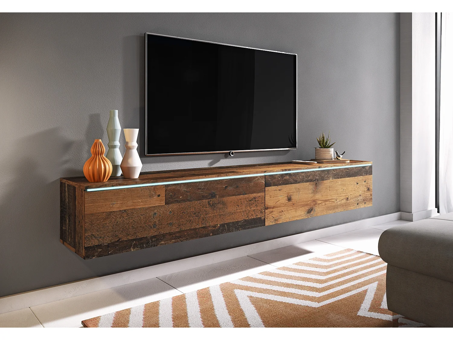 Meuble TV - 180 cm - old style - avec LED - KANE