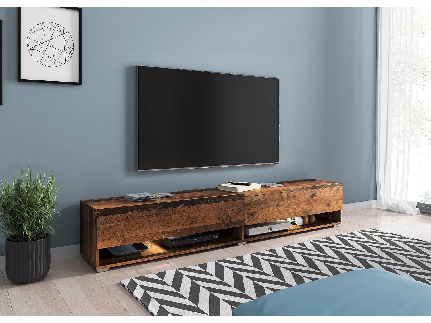 Mueble TV - 180 cm - estilo antiguo - con LED - WANDER