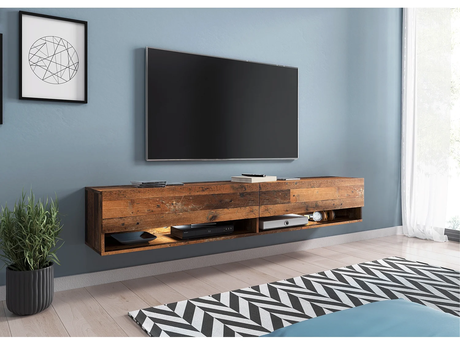 Mueble TV - 180 cm - estilo antiguo - con LED - WANDER