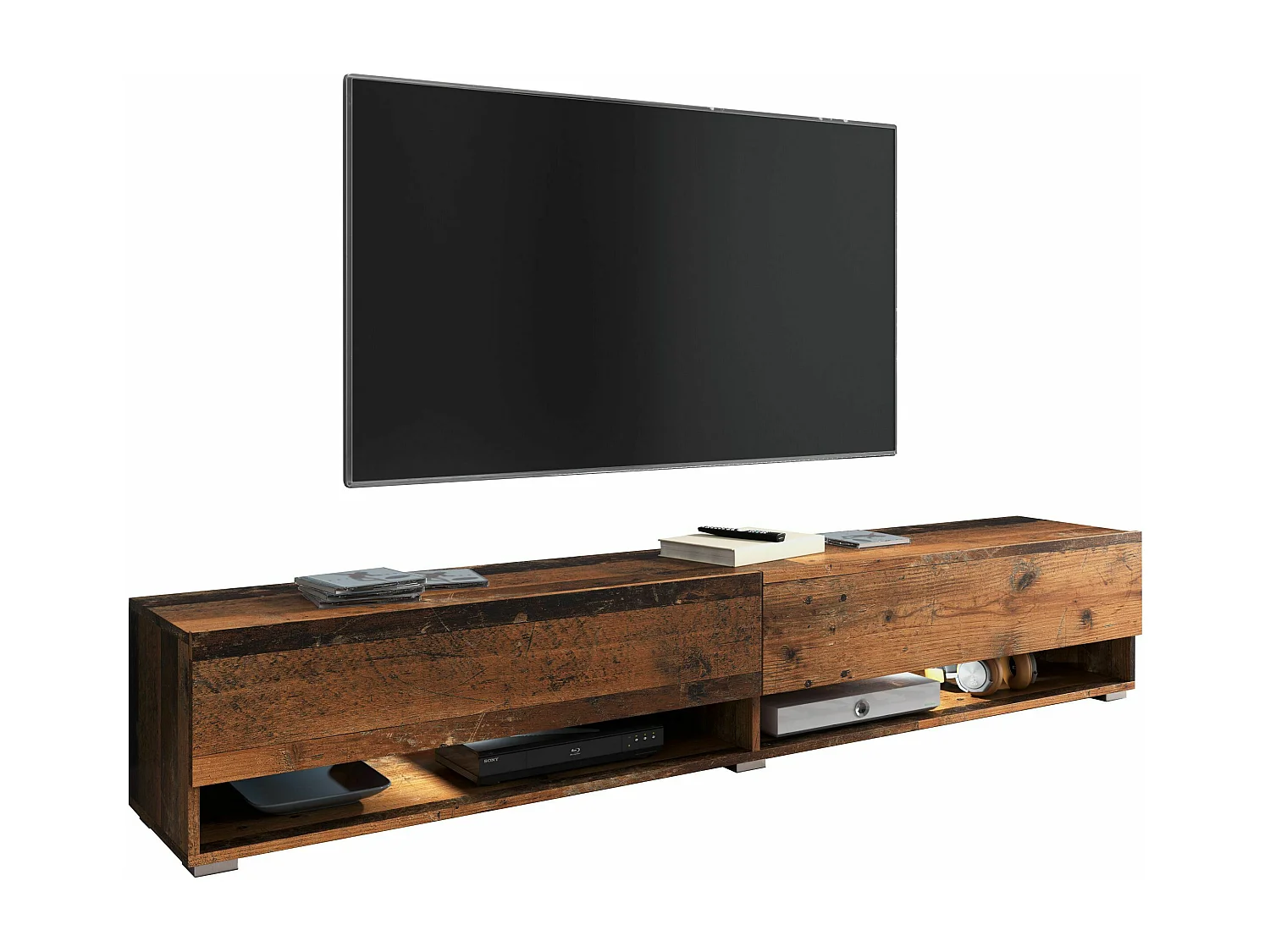 Mueble TV - 180 cm - estilo antiguo - con LED - WANDER