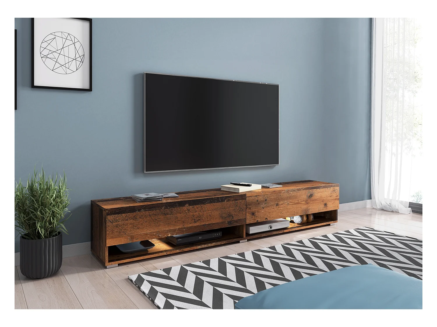 Meuble TV - 180 cm - old style - avec LED - WANDER