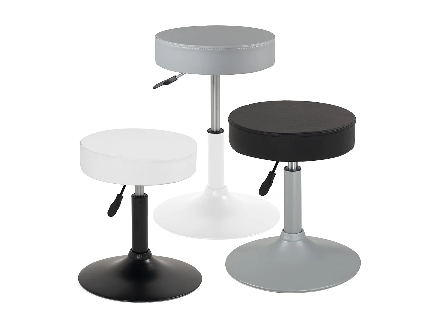 Tabouret de travail simili cuir rond rembourré pivotant hauteur réglable 43 à 57 cm YU (blanc noir)