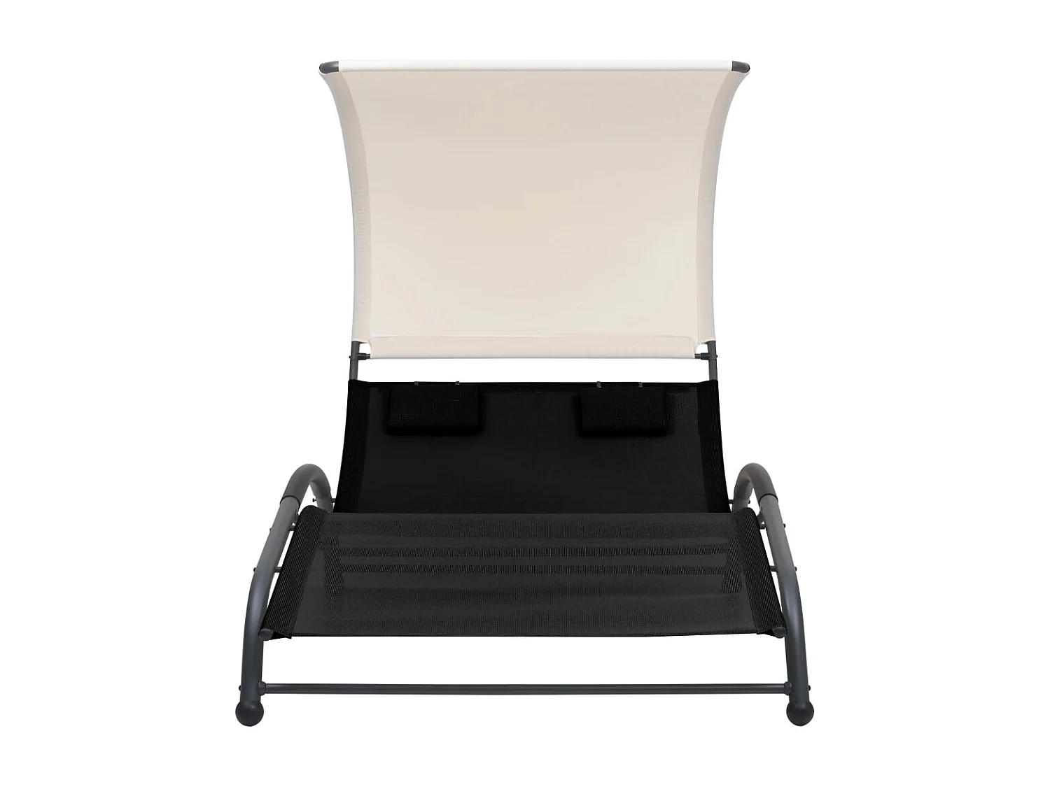Chaise longue double avec auvent textilène noir