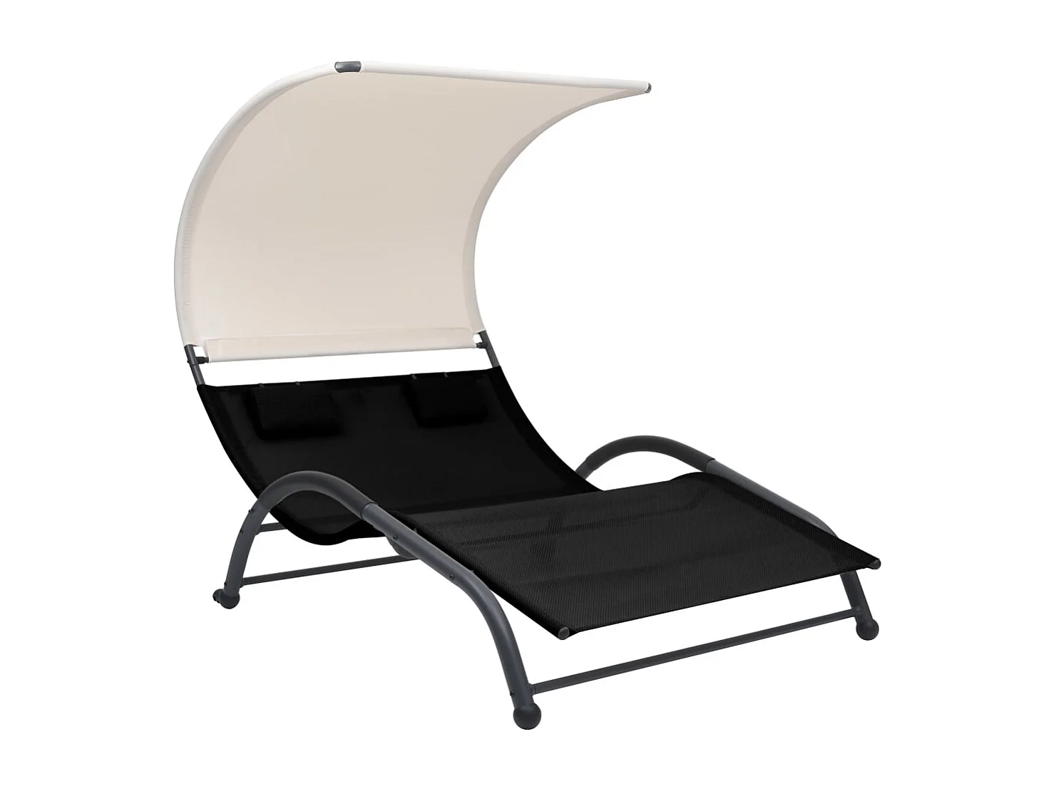 Chaise longue double avec auvent textilène noir