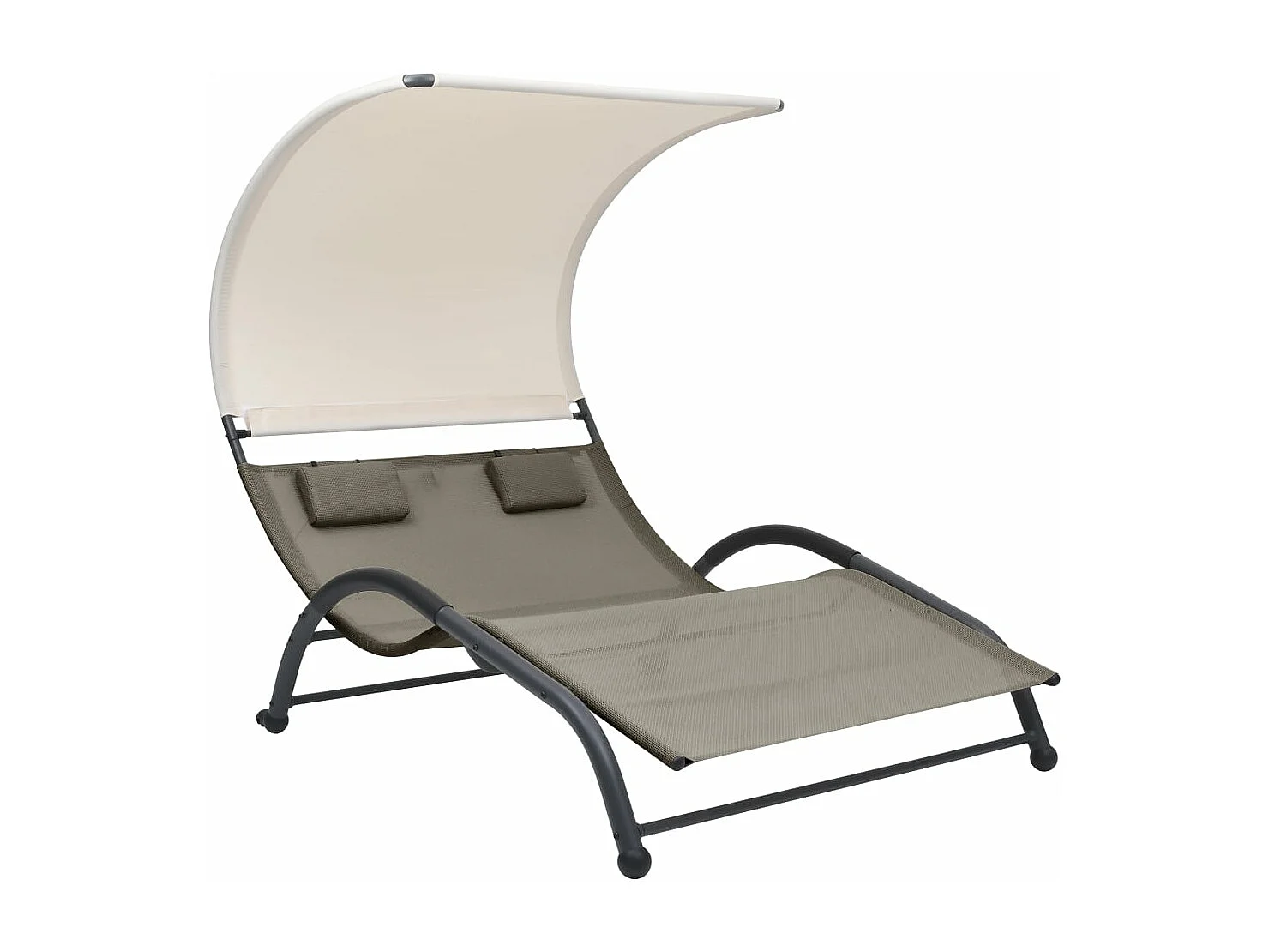 Chaise longue double avec auvent textilène taupe