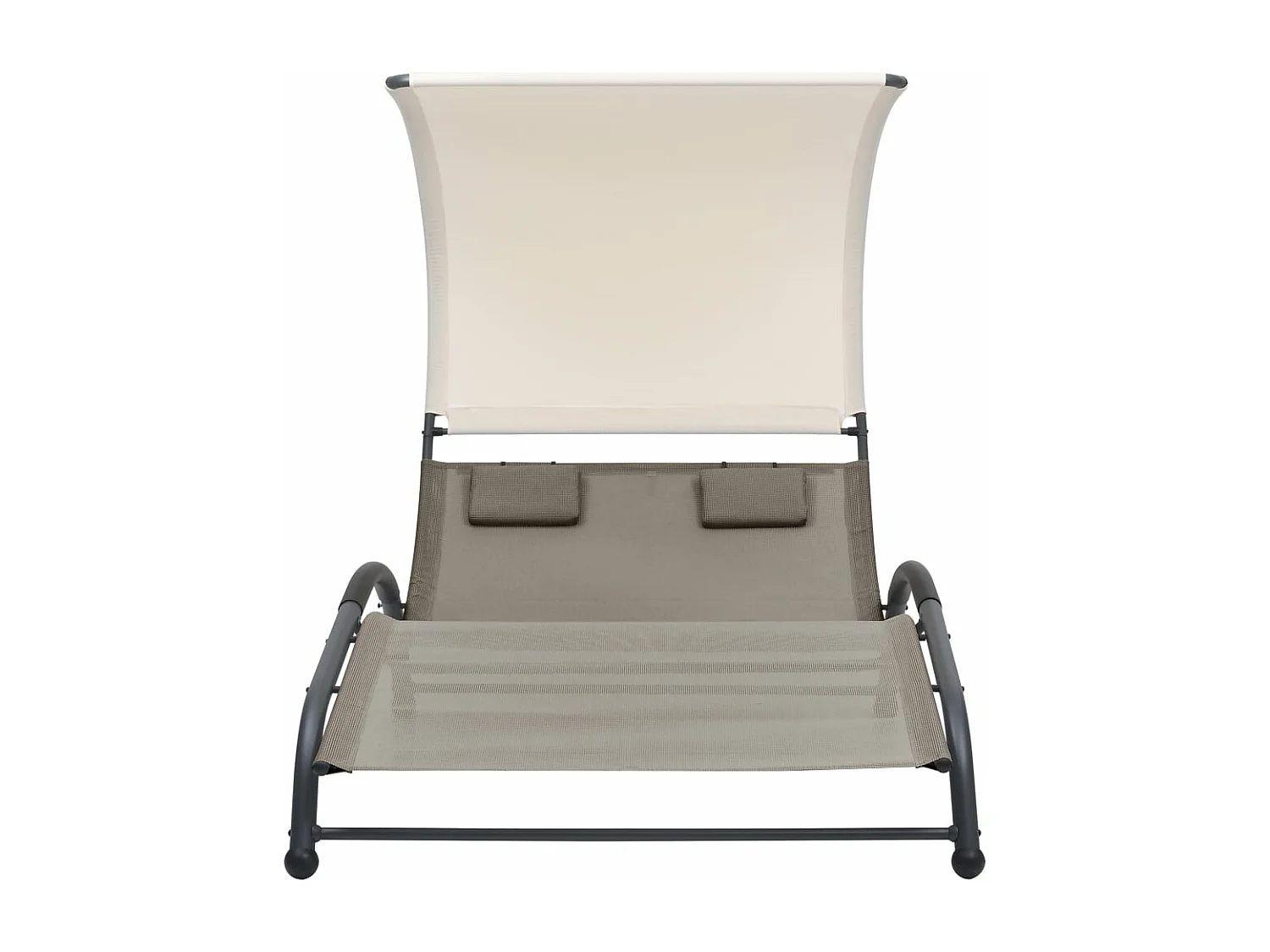 Chaise longue double avec auvent textilène taupe