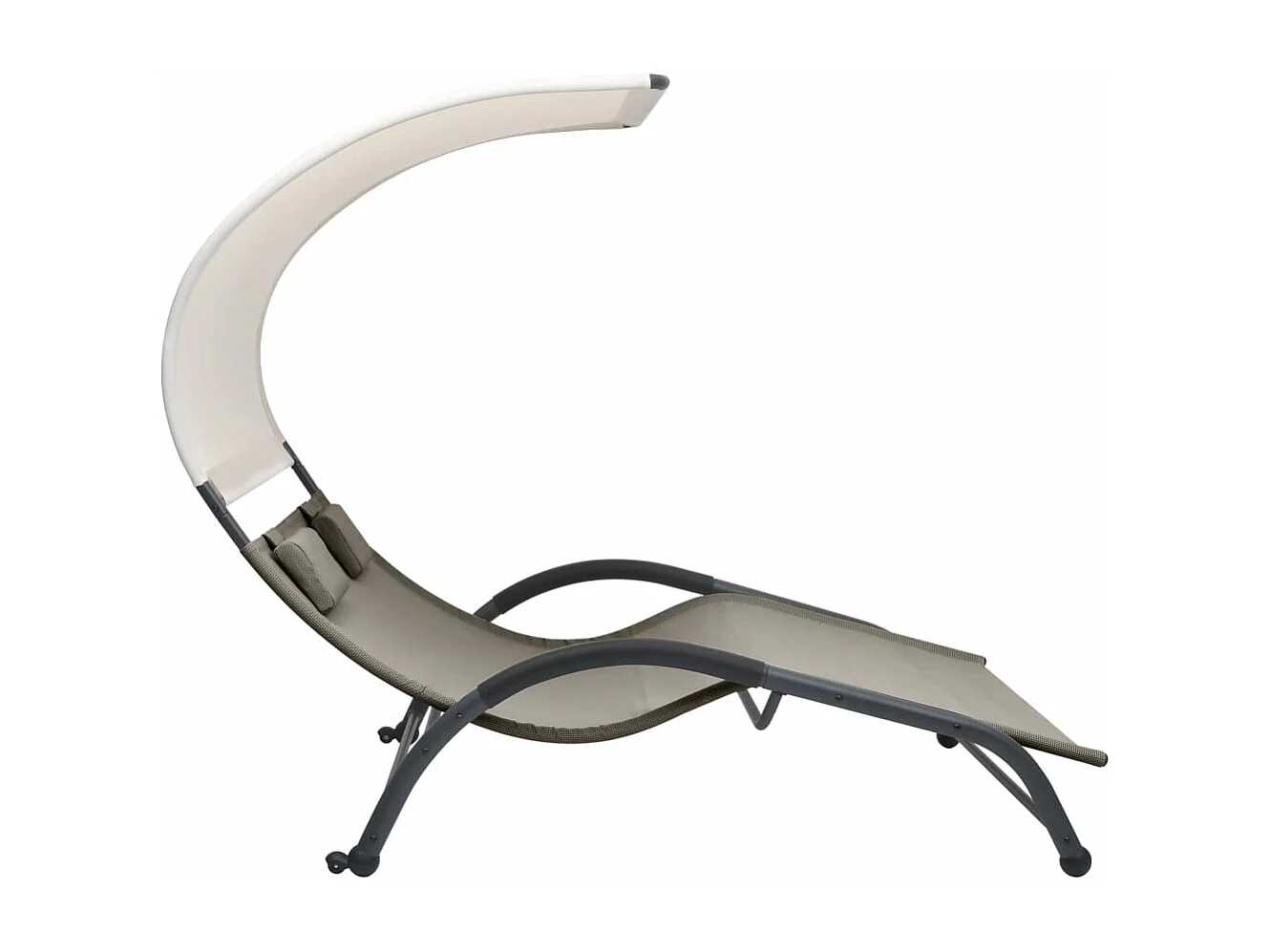 Chaise longue double avec auvent textilène taupe